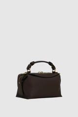Back product shot of the Oroton Mica Mini Bowler in Dark Chocolate and Premium pebble leather for Women .