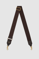 Front product shot of the Oroton Logo Bag Strap in Dark Chocolate and Premium leather and webbing material for Women .