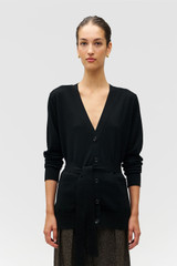 BELTED LONGLINE CARDI - Black |
