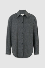Front product shot of the Oroton Tweed Overshirt in CHARCOAL TWEED and Premium blend of 29% polyester, 24% wool, 18% acrylic, 15% silk, 13% viscose, and 1% elastane for Women .