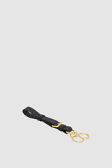 Front product shot of the Oroton Harvey Signature Buckle Wrist Strap Keyring in Black and Nylon canvas base cloth material with PVC coating (70% PVC, 30% polyester) for Women .