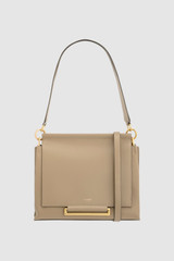Front product shot of the Oroton Elm Medium Satchel in Mushroom and Premium smooth pebble leather for Women .