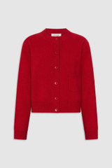 Front product shot of the Oroton WILLOW CARDIGAN in Market Red and 100% merino wool fabric for Women