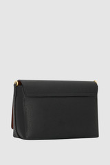 Back product shot of the Oroton Polly Flap Over Crossbody in Black and Premium pebble leather for Women .