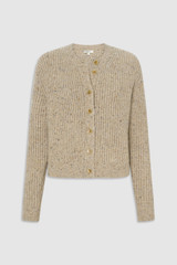 Front product shot of the Oroton Nep Knit Cardi in Oat and 65% merino wool, 30% nylon, and 5% alpaca blend fabric for Women .