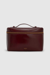 Front product shot of the Oroton Indi Large Vanity Travel Case in CURRANT and Premium embossed leather for Women .