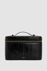 Front product shot of the Oroton Indi Large Vanity Travel Case in Black and Premium embossed leather for Women .