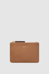 Front product shot of the Oroton Eve Small Pouch in Tan and Premium pebble leather for Women .