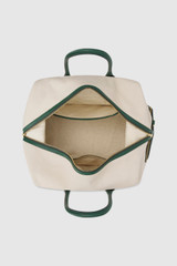 Internal product shot of the Oroton Voyager Weekender in Forest and Canvas material with leather trims for Women .