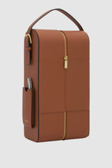 Back product shot of the Oroton Billie Double Leather Wine Holder in Brandy and Premium pebble leather for Women .