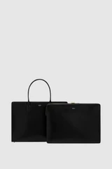 Front product shot of the Oroton Muse 15" Worker Tote in Black and Saffiano leather exterior for Women .