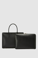 Front product shot of the Oroton Muse 15" Worker Tote in Black and Saffiano Leather for Women .
