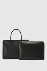 Front product shot of the Oroton Muse 15" Worker Tote in Black and Saffiano Leather for Women .