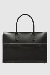 Back product shot of the Oroton Muse 15" Worker Tote in Black and Saffiano Leather for Women .
