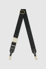 Front product shot of the Oroton Lane Bag Strap in Black and Premium webbing material for Women .