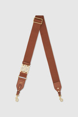 Front product shot of the Oroton Lane Bag Strap in Brandy and Premium webbing material for Women .