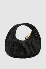 Back product shot of the Oroton Clara Straw Mini Bag in Black and Woven straw material for Women .