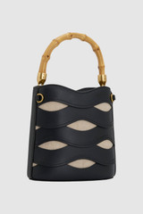 Back product shot of the Oroton Leigh Ric Rac Bucket Bag in Black and Premium smooth leather for Women .