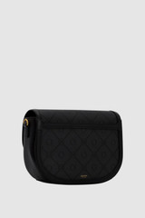 Back product shot of the Oroton Yvonne Signature Medium Saddle Bag in Black and Nylon canvas base cloth material with PVC coating (70% PVC, 30% polyester) for Women .