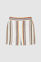 Front product shot of the Oroton Fiesta Stripe Shorts in Multi and 100% linen fabric for Women .