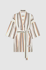 Front product shot of the Oroton Fiesta Stripe Robe in Multi and 100% heavyweight linen fabric for Women .