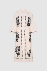 Front product shot of the Oroton Stencil Print Long Tunic Dress in Soft Peach and 100%  linen fabric for Women .