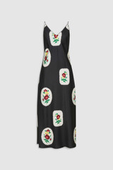 Front product shot of the Oroton Folk Doilie Print Slip Dress in Black and 100% silk fabric for Women . IP:1