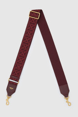 Front product shot of the Oroton Logo Bag Strap in Currant and Premium leather and webbing material for Women .