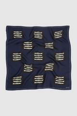 Front product shot of the Oroton Marine Fish Print Scarf in North Sea and 100% silk twill fabric for Women .