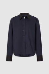 Front product shot of the Oroton Crisp Poplin Shirt in NORTH SEA/BLACK and 100% cotton fabric for Women .