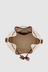 Internal product shot of the Oroton MAGGIE BUCKET CANVAS BROGUING in NATURAL/PENNY BROWN and Premium canvas material for Women . IP:17