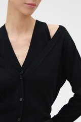 Detail product shot of the Oroton V-Detail Cardigan in BLACK and 100% fine gauge merino wool fabric for Women .