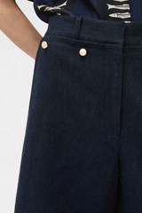 Detail product shot of the Oroton Button Detail Culotte in NORTH SEA and 100% bonded heavy linen fabric for Women .