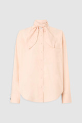 Front product shot of the Oroton Tie Neck Shirt in APPLE PEACH and 100% cotton poplin fabric for Women .