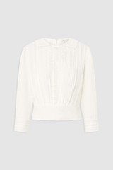 Front product shot of the Oroton Lace Detail Blouse in Antique White and 100% linen fabric for Women .
