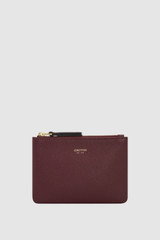 Front product shot of the Oroton Eve Small Pouch in BURGUNDY and Premium pebble leather for Women .