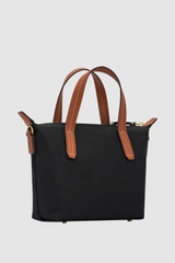 Back product shot of the Oroton Lilly Nylon Small Crossbody Tote in Black/Cognac and Nylon fabric for Women .