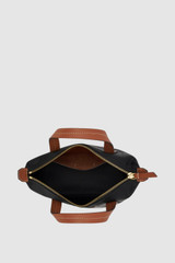 Internal product shot of the Oroton Lilly Nylon Small Crossbody Tote in Black/Cognac and Nylon fabric for Women .