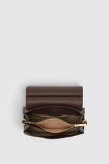 Internal product shot of the Oroton Elm Small Satchel in Coffee Bean and Premium smooth pebble leather for Women .