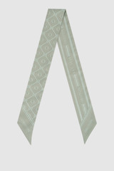 Front product shot of the Oroton Eve Foulard Skinny Scarf in ROSEMARY and 100% polyester fabric for Women .