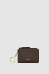 Front product shot of the Oroton Eve Pouch With Key Ring in COFFEE BEAN and Premium pebble leather for Women .