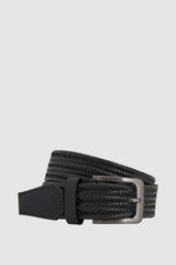 Front product shot of the Oroton Jessie Woven Belt in BLACK and Premium woven bonded leather for Men .