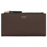 Front product shot of the Oroton Eve Slim Zip Wallet in COFFEE BEAN and Premium pebble leather for Women .