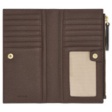 Internal product shot of the Oroton Eve Slim Zip Wallet in COFFEE BEAN and Premium pebble leather for Women .