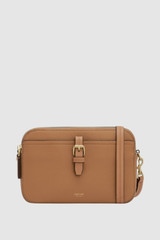 Front product shot of the Oroton Dylan Camera Crossbody in Tan and Premium pebble leather for Women .