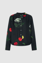 Front product shot of the Oroton Wild Flower Print Blouse in BLACK and 100% silk twill fabric for Women .
