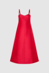 Front product shot of the Oroton Sculptured Bodice Dress in POPPY and 85% polyester and 15% silk blend fabric for Women .