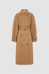Front product shot of the Oroton Linen Trench in CAMEL and 100% heavyweight linen fabric for Women . IP:1