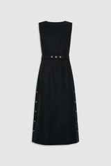 Front product shot of the Oroton Button Detail Dress in BLACK and 100% heavyweight linen fabric for Women .