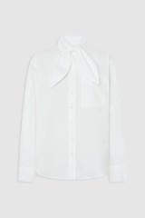 Front product shot of the Oroton Tie Neck Shirt in WHITE and 100% cotton poplin fabric for Women .